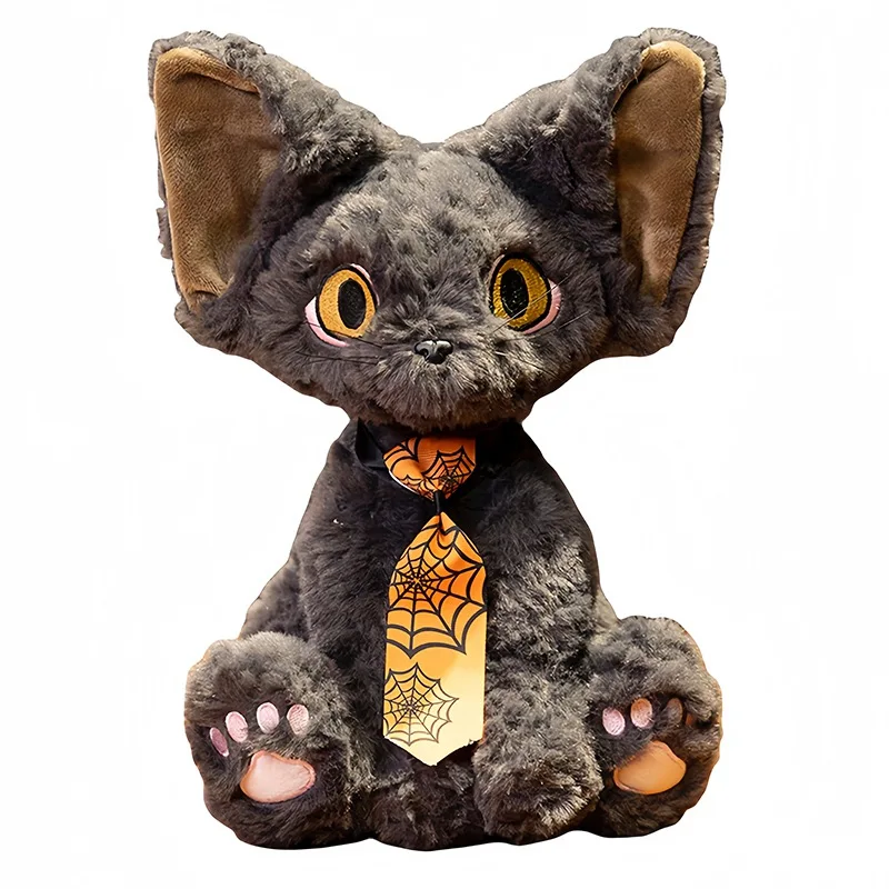 1Pc 30cm Cute  Terrifying Black Cat Dolls Black German Cat Plush Toy with Pumpkin Lantern Magic Hat for Halloween Festival Gift