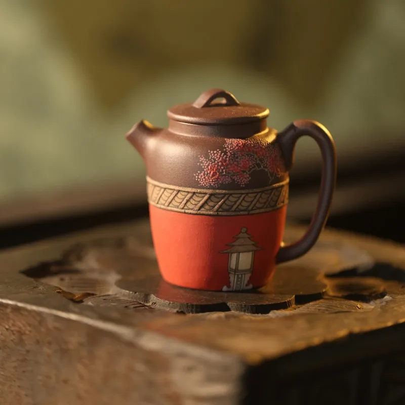 Palace wall series mini pot, heavy industry mud painting, purple clay pot, exquisite and elegant, women's tea ware
