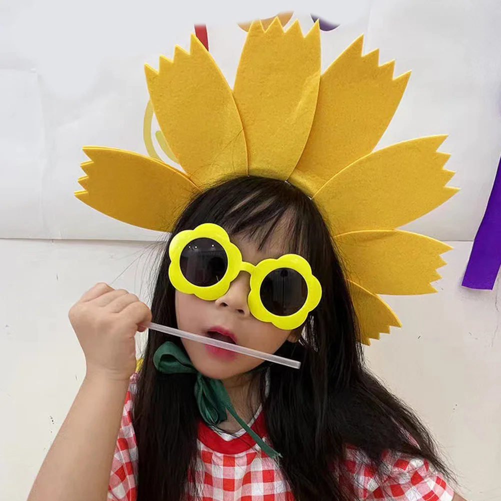 

3 Pcs Sunflower Headb Birthday Party Hair Accessories for Little Yellow Red Pink Floral Non Woven Fabric Lightweight