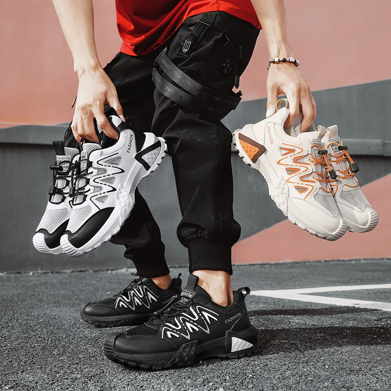 

Men's Outdoor Casual Sports Shoes with Color-blocked Round Toe New Style Mesh Patchwork,comfortable Breathable Hiking Shoes