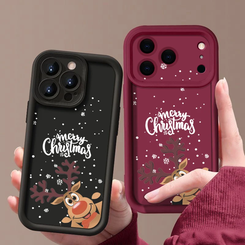 Christmas Elk Print Phone Case For iPhone 17 16 15 14 13 12 Pro Max 16 17 Pro 11 16e 17 Air Shockproof Soft Silicone Cover Funda