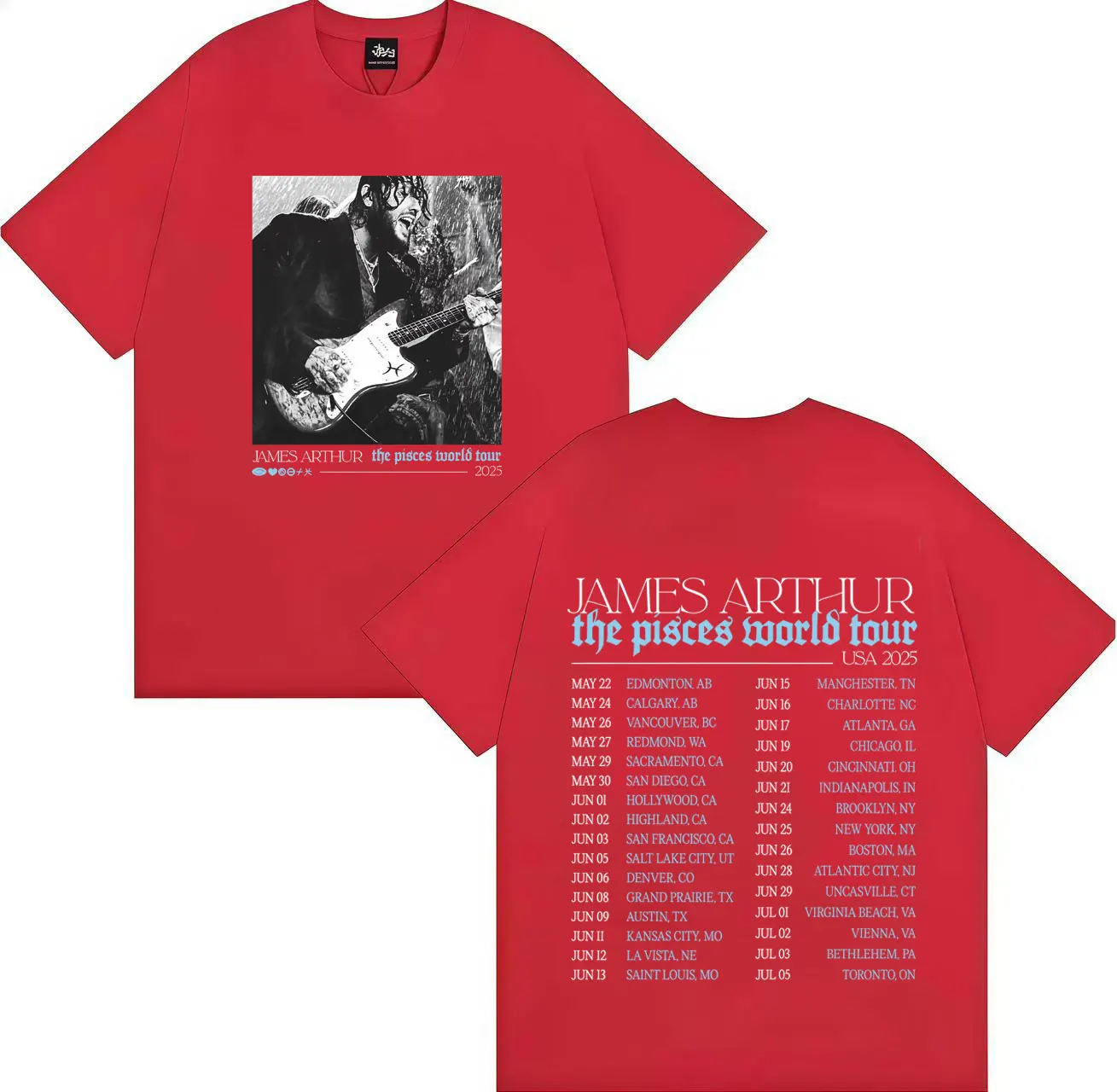 الهيب هوب جيمس آرثر الحوت جولة حول العالم تي شيرت القوطية Crewneck عادية الرجال النساء قصيرة الأكمام التي شيرت الشارع الشهير المتضخم المحملة