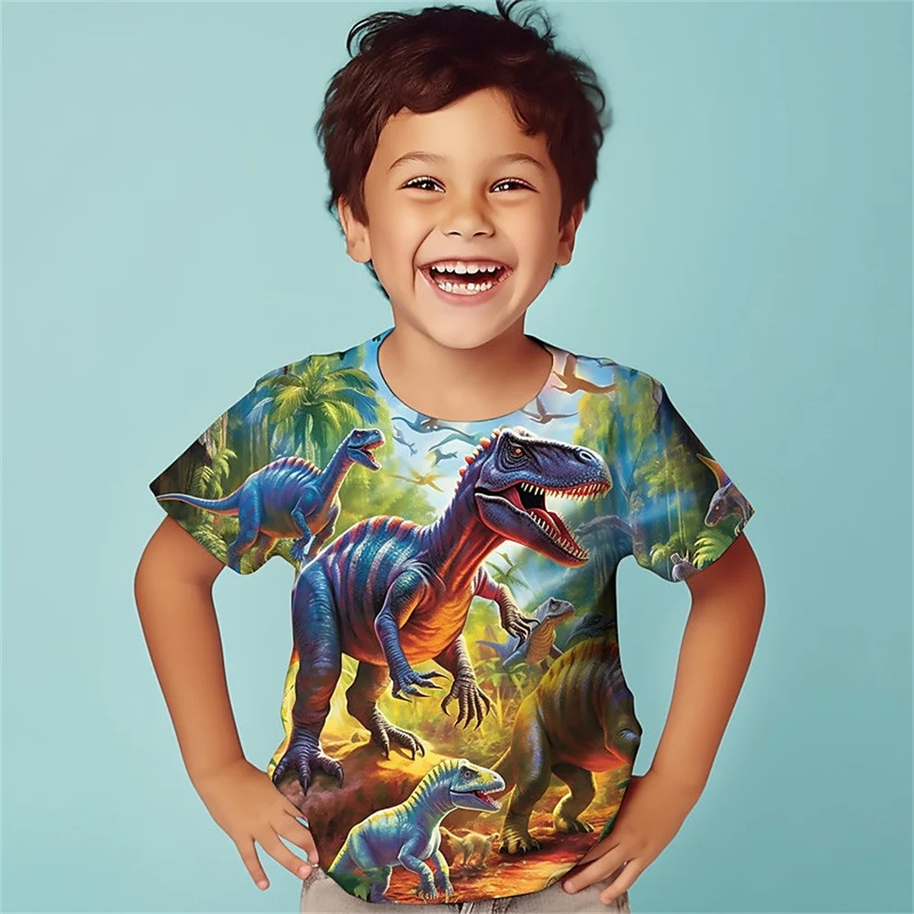 Dinossauro 3d impresso engraçado t camisa crianças meninos meninas dos desenhos animados camisetas casuais crianças presente de aniversário camisetas roupas de bebê verão