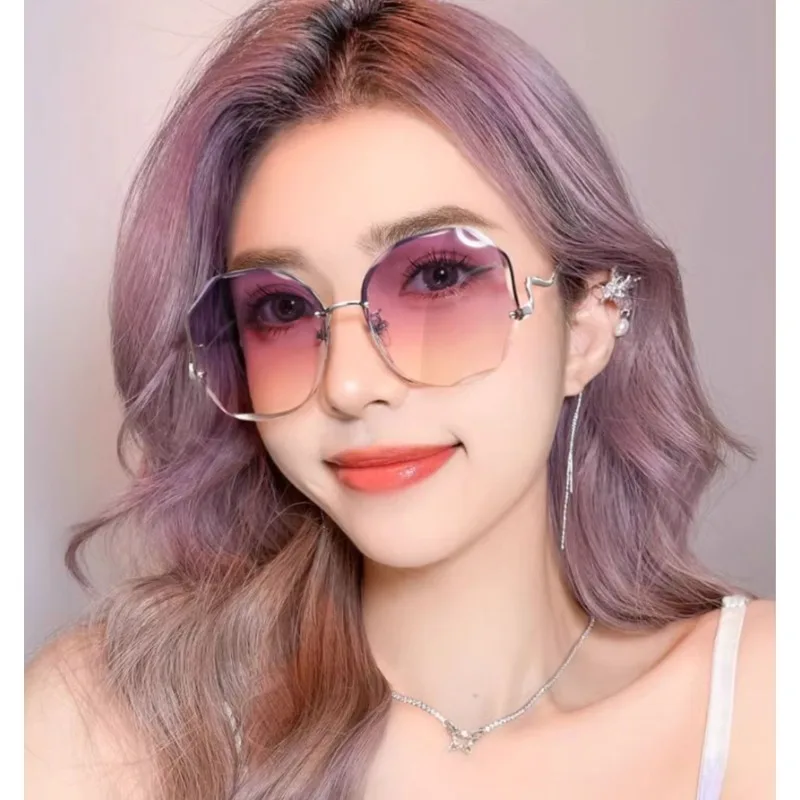 

Fashion Women's Sunglasses, Metal Frame Polygon Gradient Glasses, Vintage Fashion Party Sunglasses, Oversized Women's Sunglasses