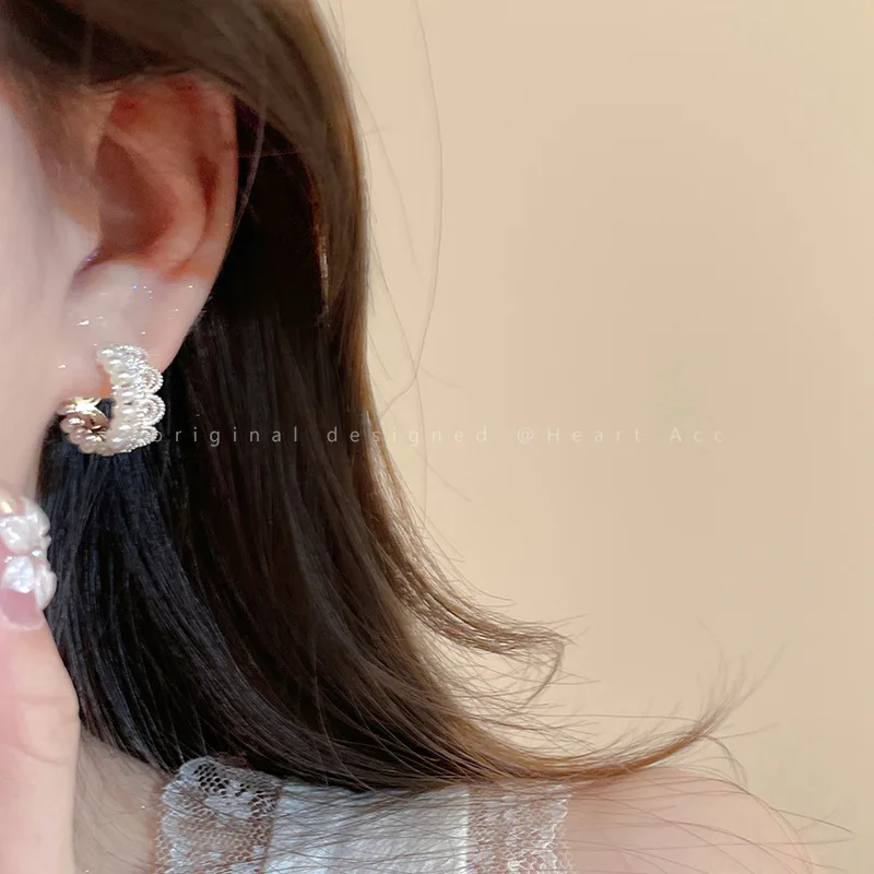 Pearl Hoop Earrings French Luxury Chic Minimalist Comfortable Durable Hypoallergenic Daily Commute Evening Wear Women