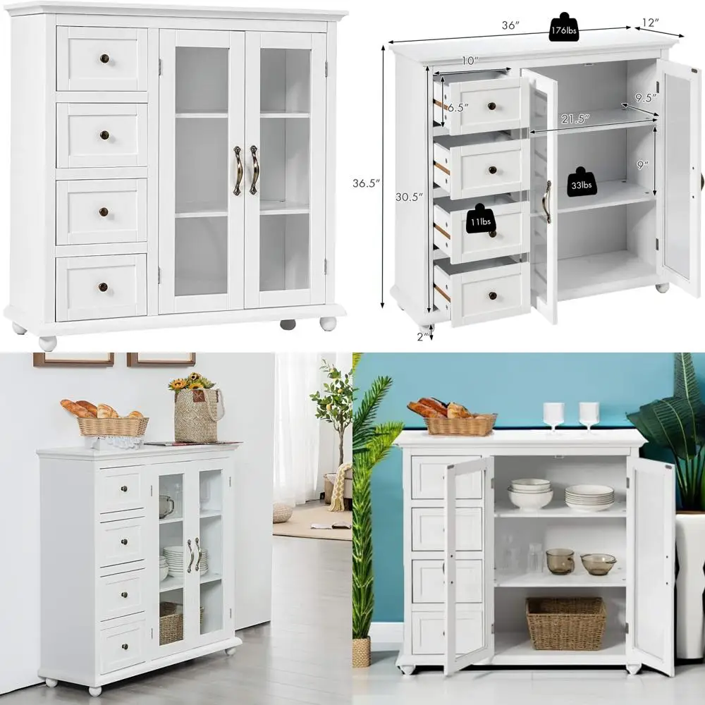 buffet sideboard wood storage cabinet console table 4 drawers 2 door credenza living dining furniture