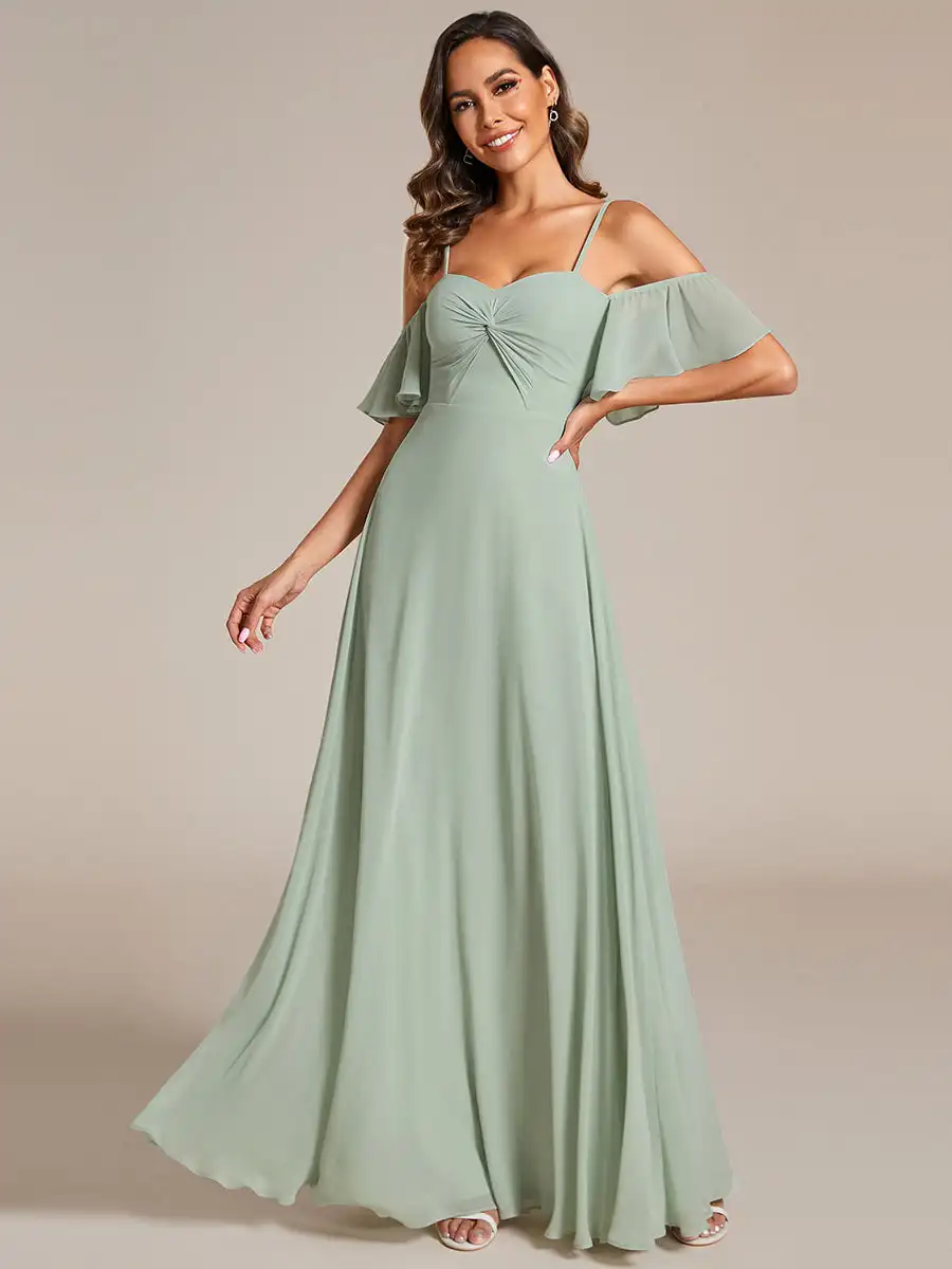 

Elegant Evening Dresses Spaghetti Strap Sweetheart with Knot 2024 Ever pretty of Chiffon A-line Mint Green Bridesmaid Dress