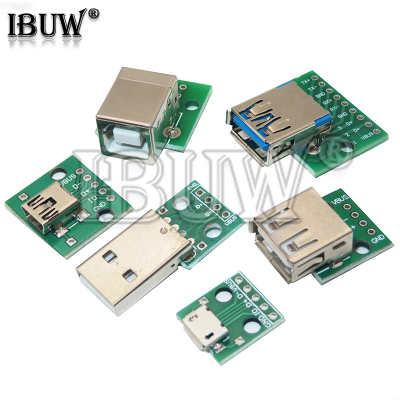 

5PCS Micro Mini USB USB A Male USB 2.0 3.0 A Female USB B Connector Interface to 2.54mm DIP PCB Converter Adapter Breakout Board