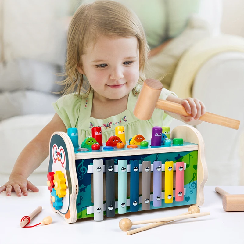 المغناطيسي الصيد البومة مكعب ألعاب مونتيسوري الجديدة تعلم لعبة المطرقة على مدار الساعة التعليمية مع لغز الموسيقى للأطفال هدية