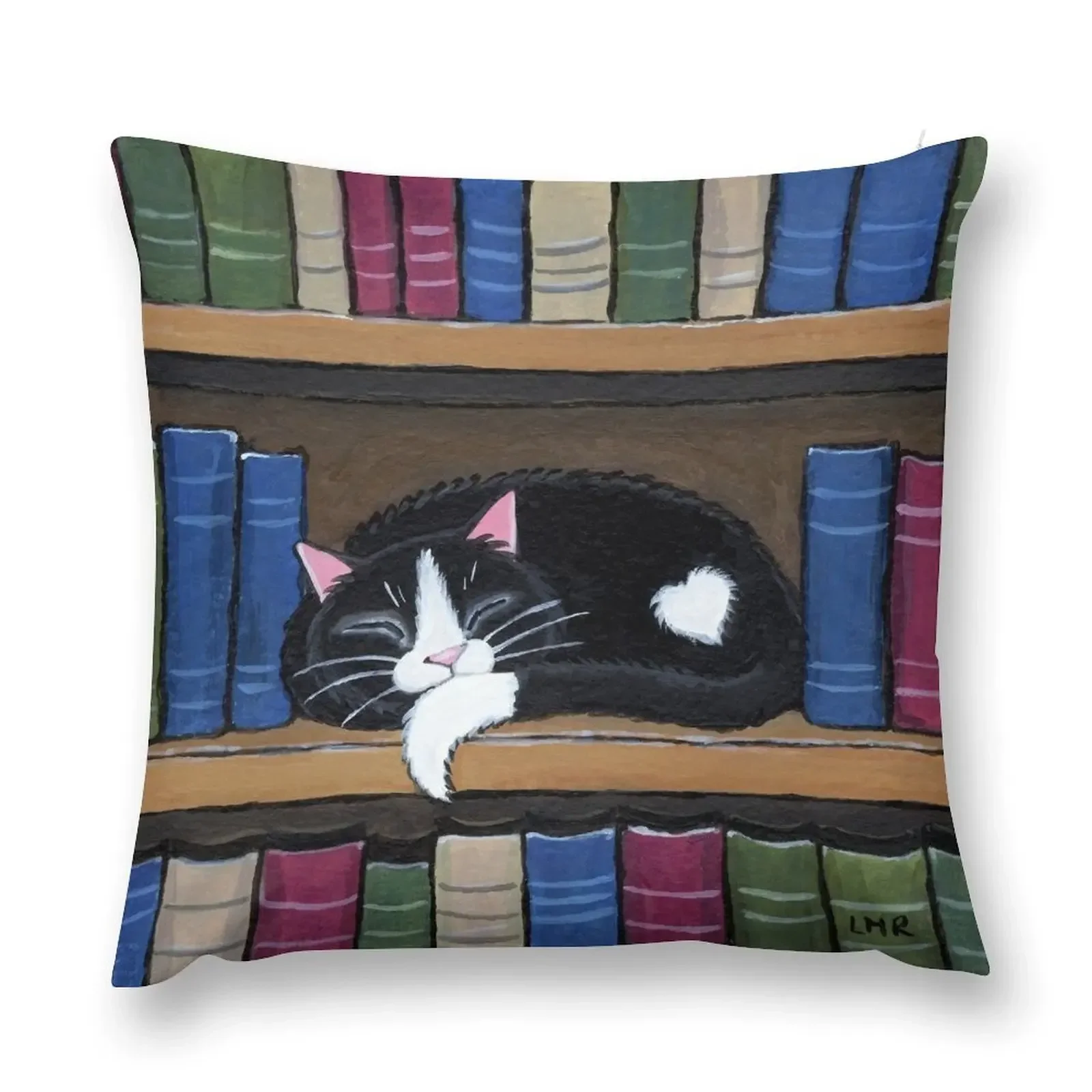 Sleepy Cat on Shelf - Book Love Throw Pillow Sofa Covers Decorative Cover For Living Room autumn pillowcase pillow