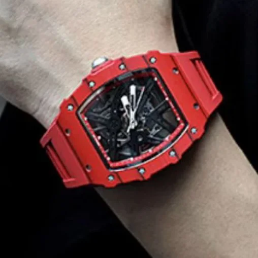 

CRONUSART Мужские автоматические часы 44 мм Tonneau Механические наручные часы из углеродного волокна Фторкаучуковый ремешок Светящийся скелетон Звездный циферблат