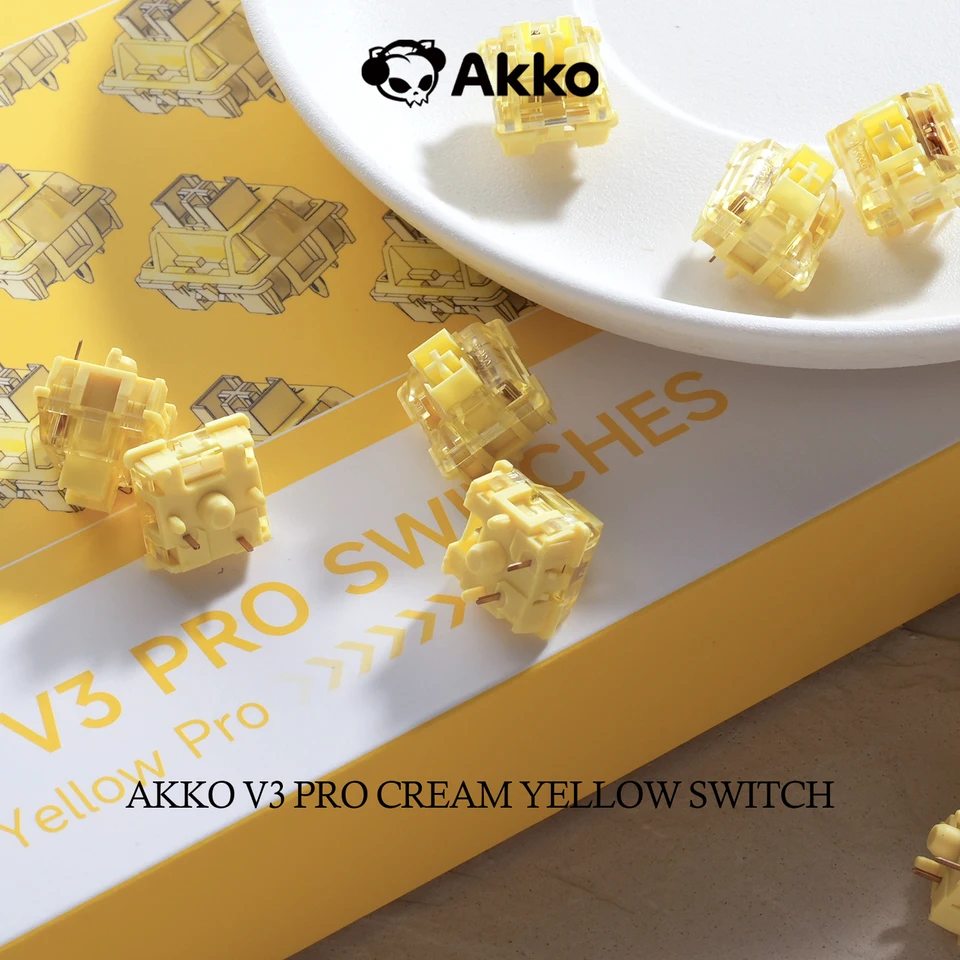 Akko V3/V5 크림 옐로우 프로 스위치 5핀 50gf 선형, Mx 기계식 키보드용 안정적인 방진 스템 포함(45개)