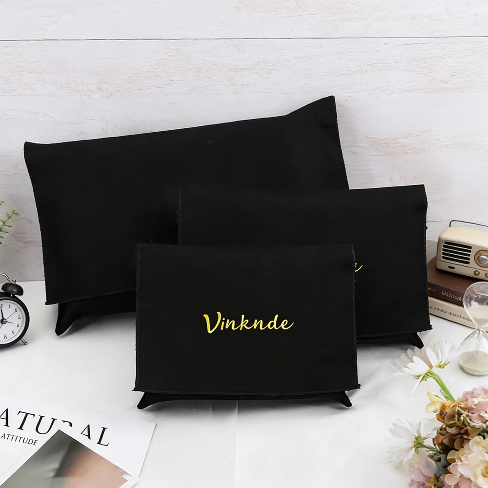 

50/100Pcs Black Cotton Canvas Packing Bag DIY Wedding Gift Envelope Flap Jewelry Bags Luxury Custom Logo Perfume Earrings Sack