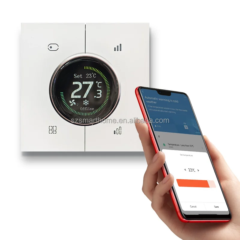 Three-in-One Thermostat for Hotel Use Smart Tuya App Zigbee RS485 Remote Control Intelligent Temperature Controller IPS Android
