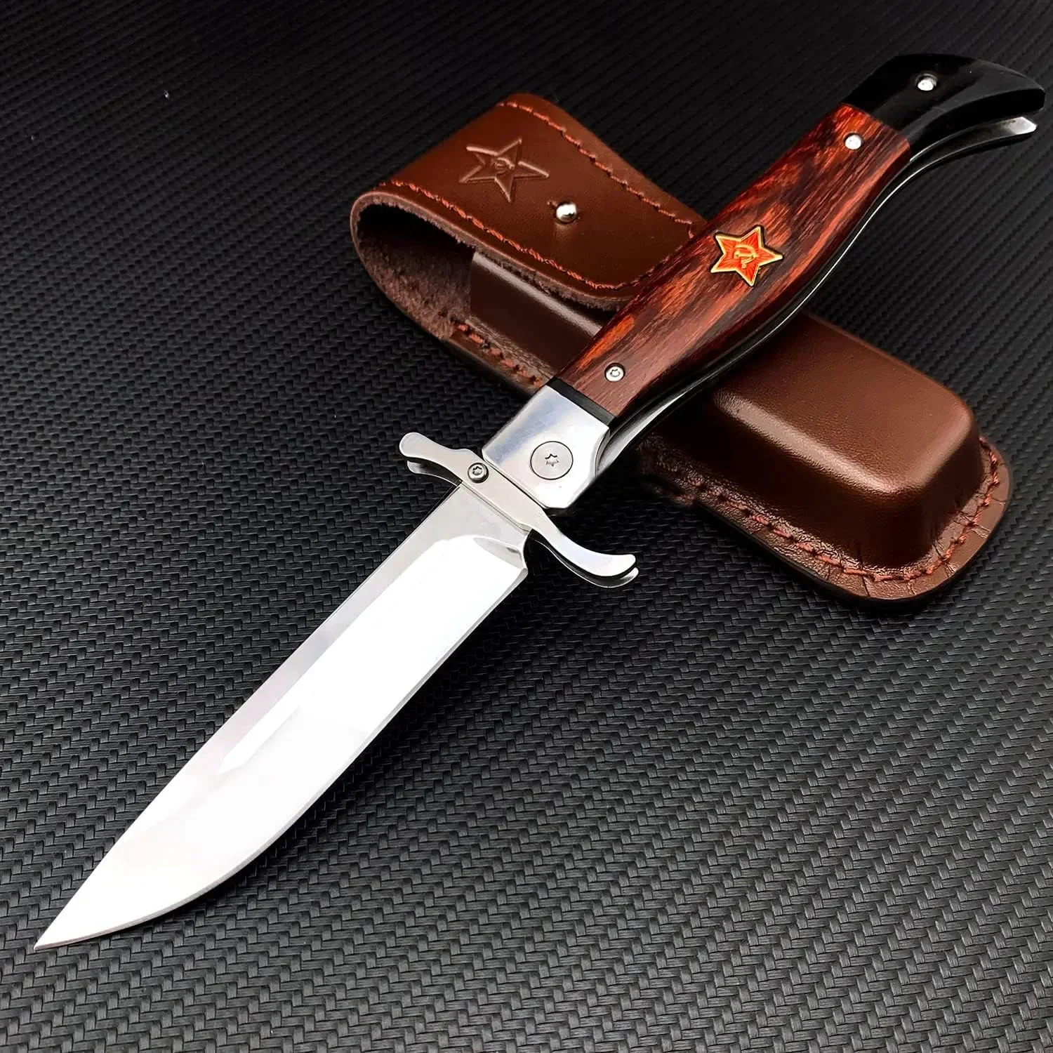 Russian Finka NKVD Military Pocket Folding Knife Outdoor Camping 440C Blade Wood Handle Hunting Camping Hiking Knives