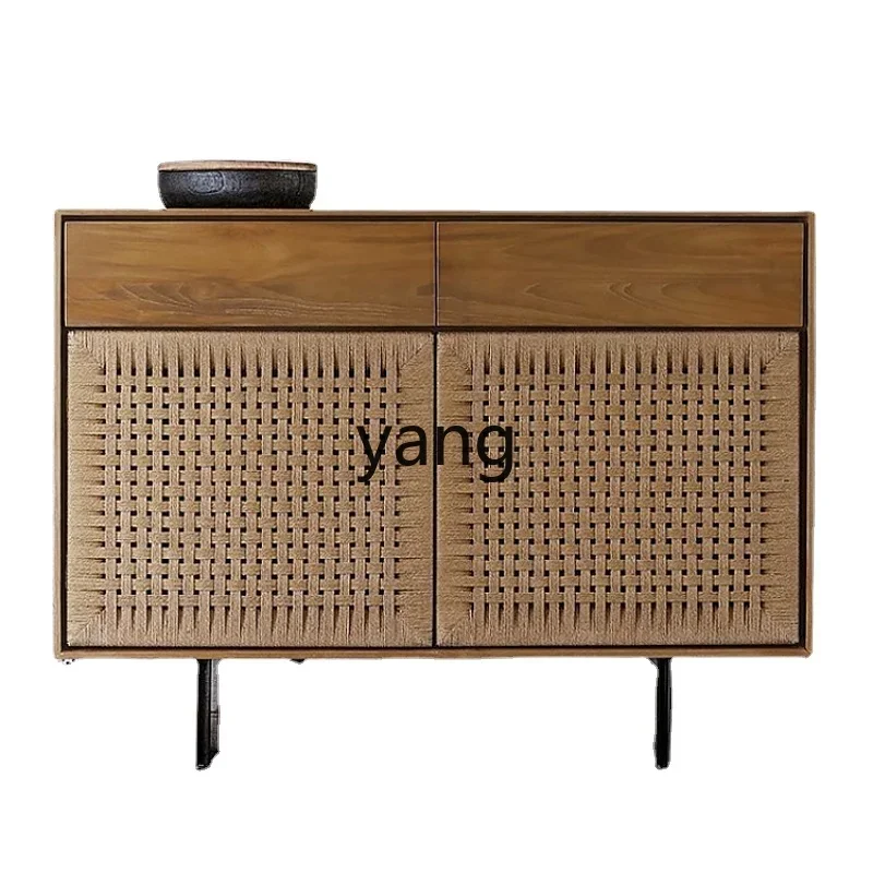 

LMMLiving Room Entrance Solid Wood Braid Rope Partition Hallway Modern Quiet Wind Storage Shoe Cabinet