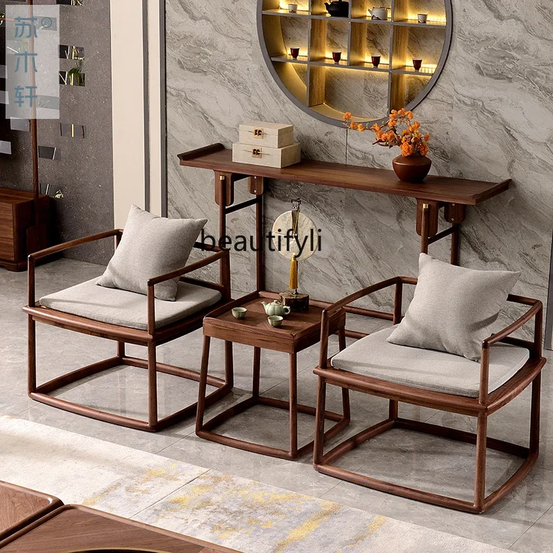 New Chinese meditation chair, zen chair, solid wood vine surface, black walnut leisure Taishi chair three-piece furniture