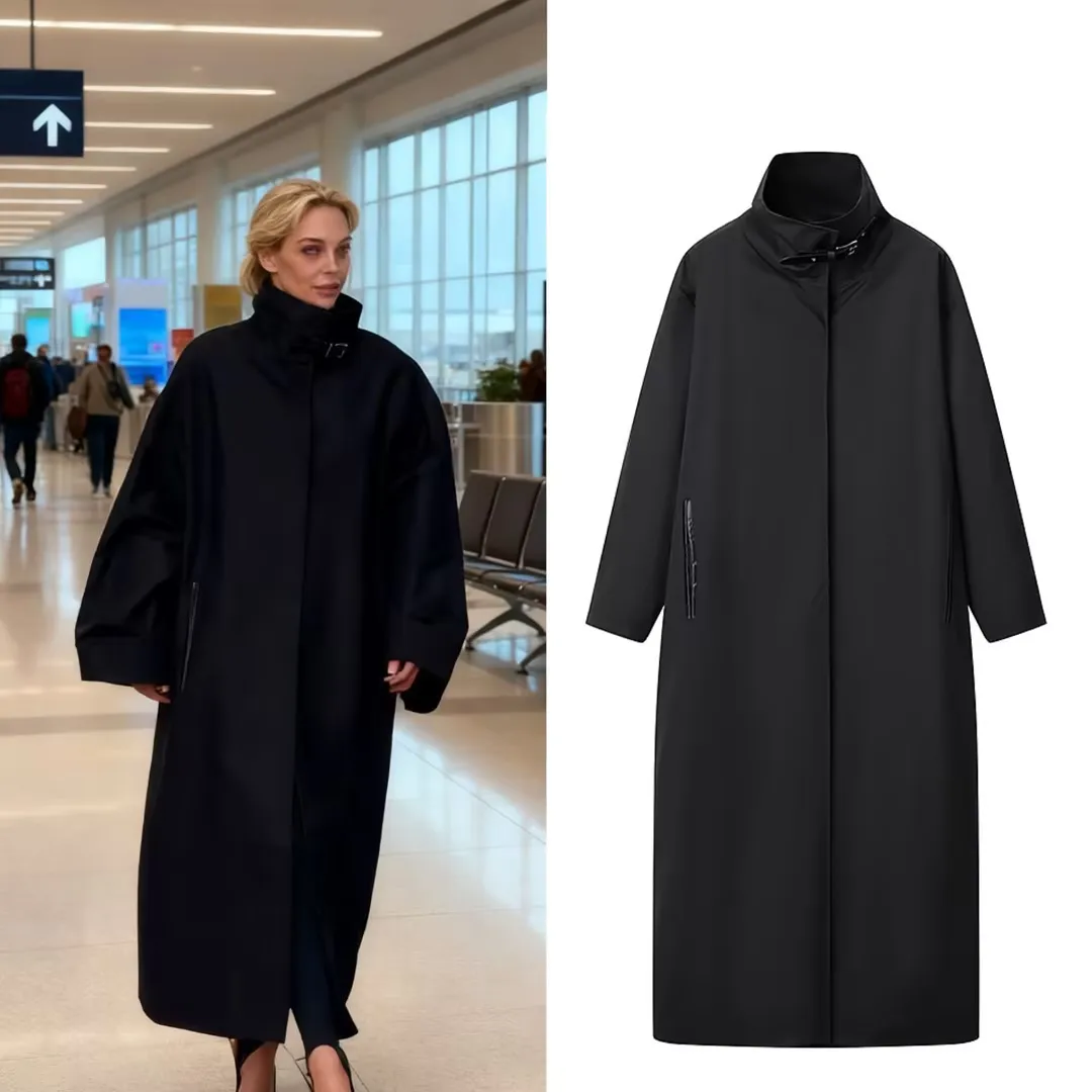 

Осенне-зимняя женская одежда: модный универсальный однотонный тренч с воротником-стойкой для весны и лета