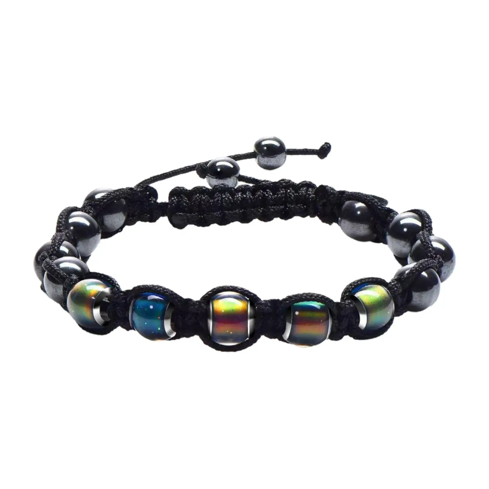 Women Adjustable Braided Bead Bangle Mood Bracelet Color Changing Polyester Wristband for Wedding Holiday Commemoration Gift