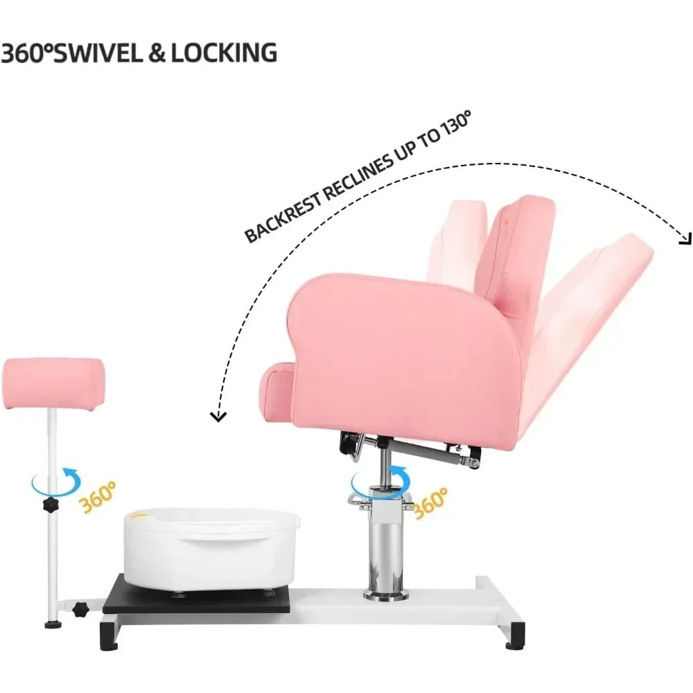 Reclining Pedicure Chair Station, 360° Rotation Hydraulic Adjustable Spa Pedicure Chair No Plumbing Unit Station