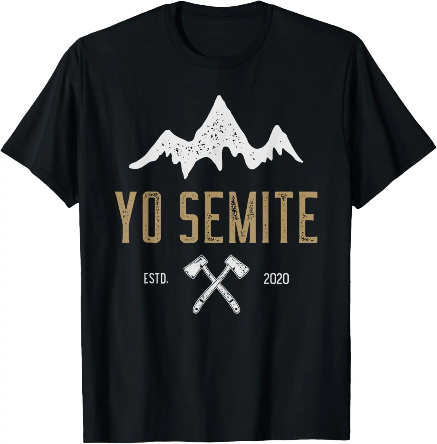 Yo Semite Mountain, Crossed Axes Illustration T-Shirt Tee – Soft, & 100% Cotton Trendy Y2K Short-Sleeve Tee-Soft, Quick-Drying,