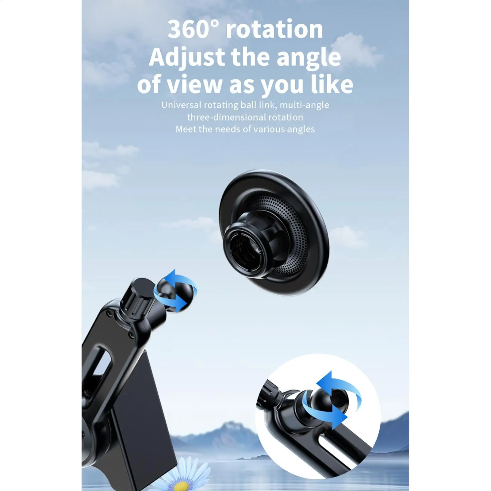 Car Screen Phone Mount 360-degree Rotation Navigation Device Clip Magnetic Adjustable Height Aluminum Alloy Base Car Screen