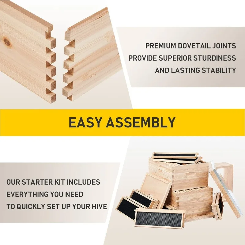 Bee Hive Boxes Starter Kit,   3 Layer Bee House , Beekeeping Supplies with Plastic Queen Excluder and Nails