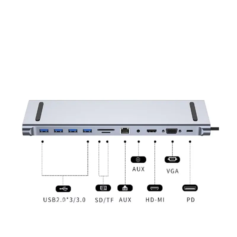 USB3.0 Aluminum Alloy Multi-interface Hub Extender RJ45 Network Port Audio Docking Station PD 100W for Computer Laptop Desktop