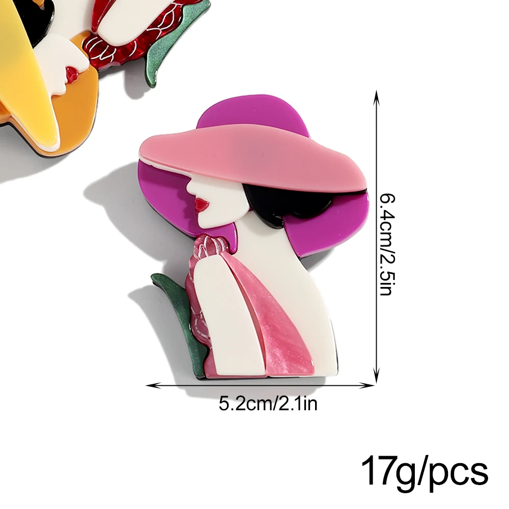Trendy Hat Lady Resin Brooches for Women Acrylic Fashion Female Figure Badge Pins Office Jewelry Clothes Bag Accessories Gifts