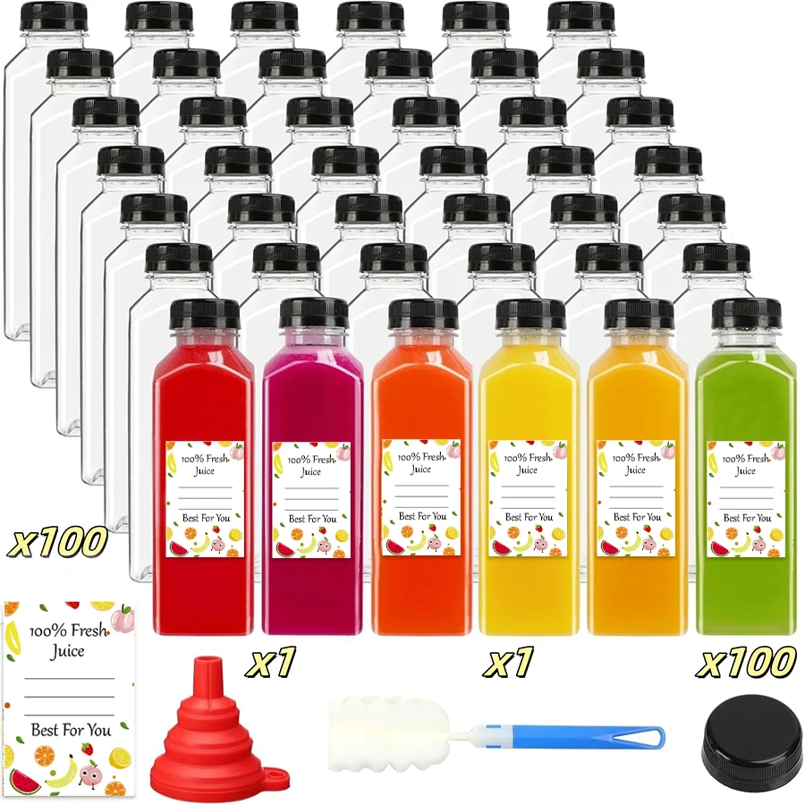 

100 упаковок рождественских многоразовых бутылок для воды сока на 12 унций — герметичное объемное хранилище для холодного чая, сока, домашних напитков и праздников