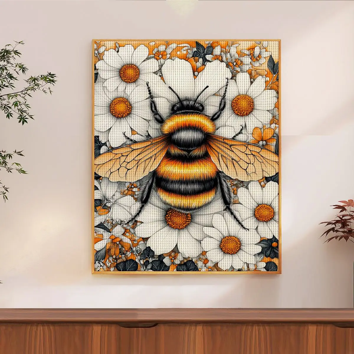 1 Stück 40x50 cm/15,74*19,7 Zoll Bienen-Stickerei-Set DIY-Kit 11CT/14CT DIY-Stickset DIY-Kreuzstichset Joy Sunday – Detail 1