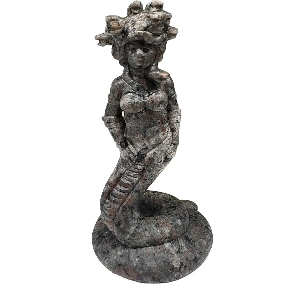 Custom Natural Yooperlite Medusa Figurine - 12cm Hand-Carved Gemstone Gorgon Snake Goddess Statue