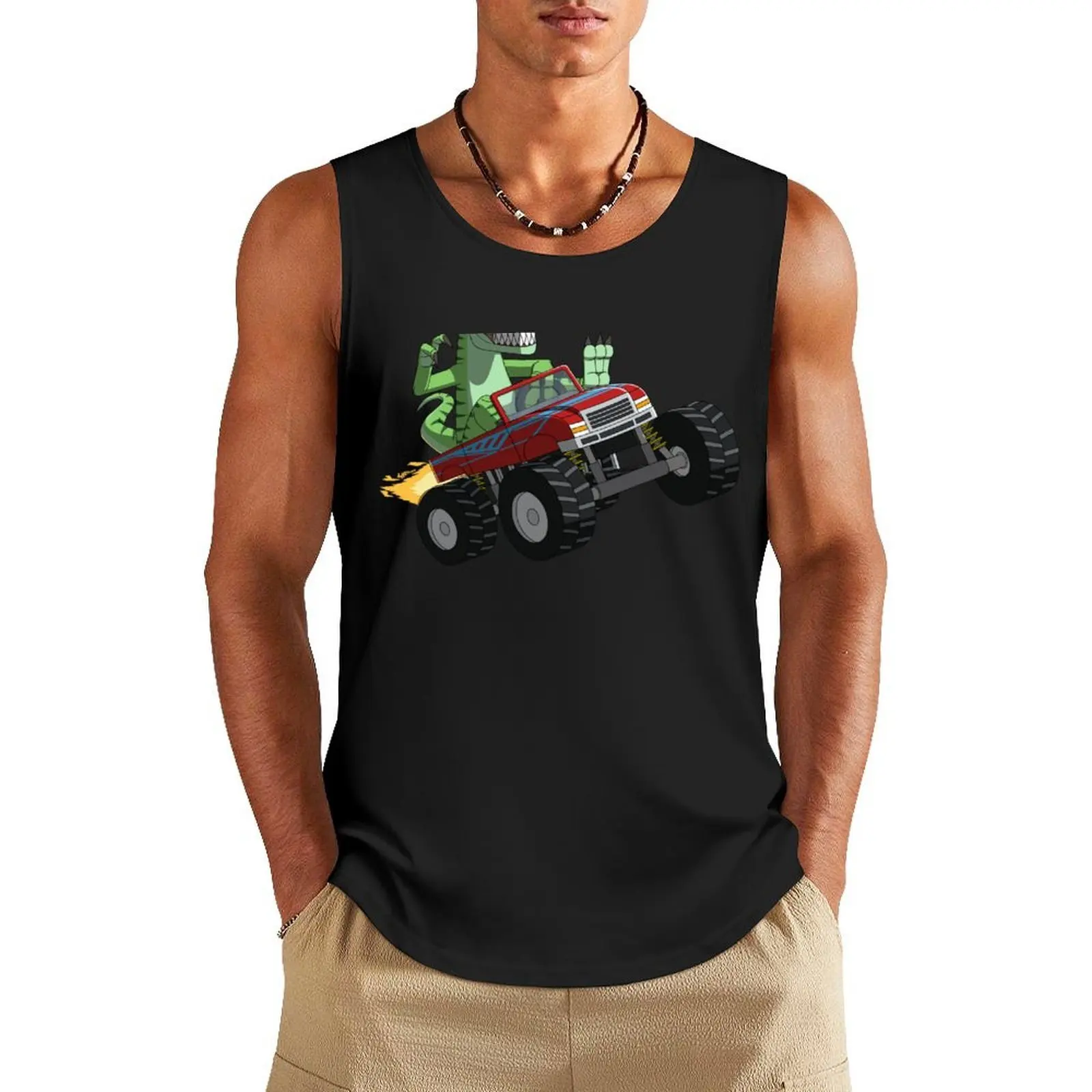 

T-Rex on a Monster Truck Tank Top bodybuilding men clothes clothes for men summer Men gym sportswear summer clothes man 2025