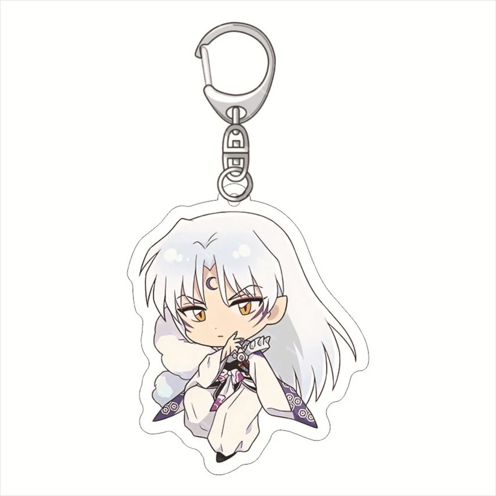 New Classic Anime Inuyasha Keychains Cartoon Figures Higurashi Kagome Sesshoumaru Miroku Acrylic Keyring Collection firend Gift view 3