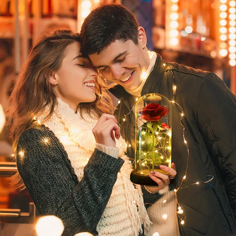 

LED Galaxy Red Rose in Glass Dome, Light Up Artificial Flower, Creative Gift for Valentine's Day Mother's Day Wedding Decoration