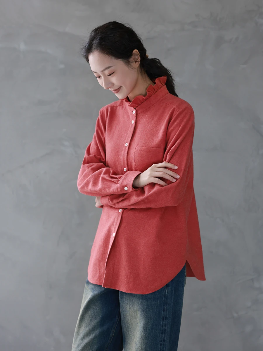 

Фланелевая футболка ZBWY из чистого хлопка, мягкая, приятная к телу, универсальная, оригинальный дизайн, свободный крой, длинный рукав, с цветочным воротником