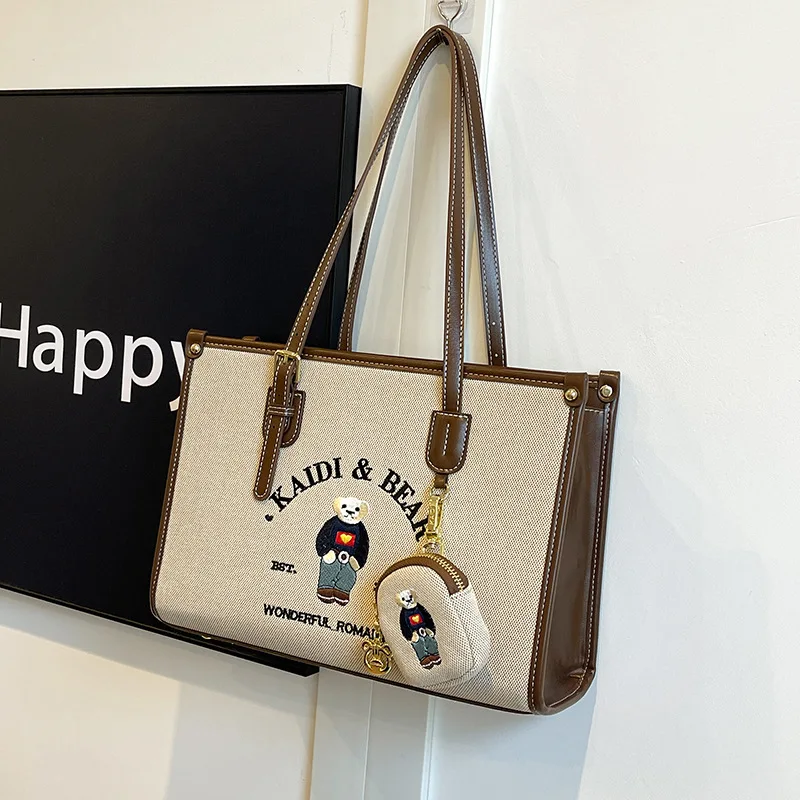 

Зимняя мода, хит продаж, холщовая женская сумка через плечо с милым медведем, выбор дизайнера Парижной моды, роскошная трендовая сумка