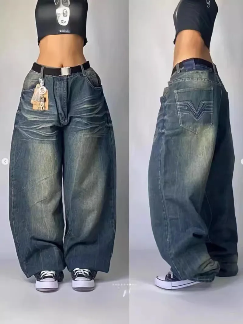 Calças Cargo Jeans Tendência 2026, Roupas Femininas Y2K, Calças Largas Harajuku Retro Hip Hop com Bordado, Streetwear, Moda Feminina e Masculina