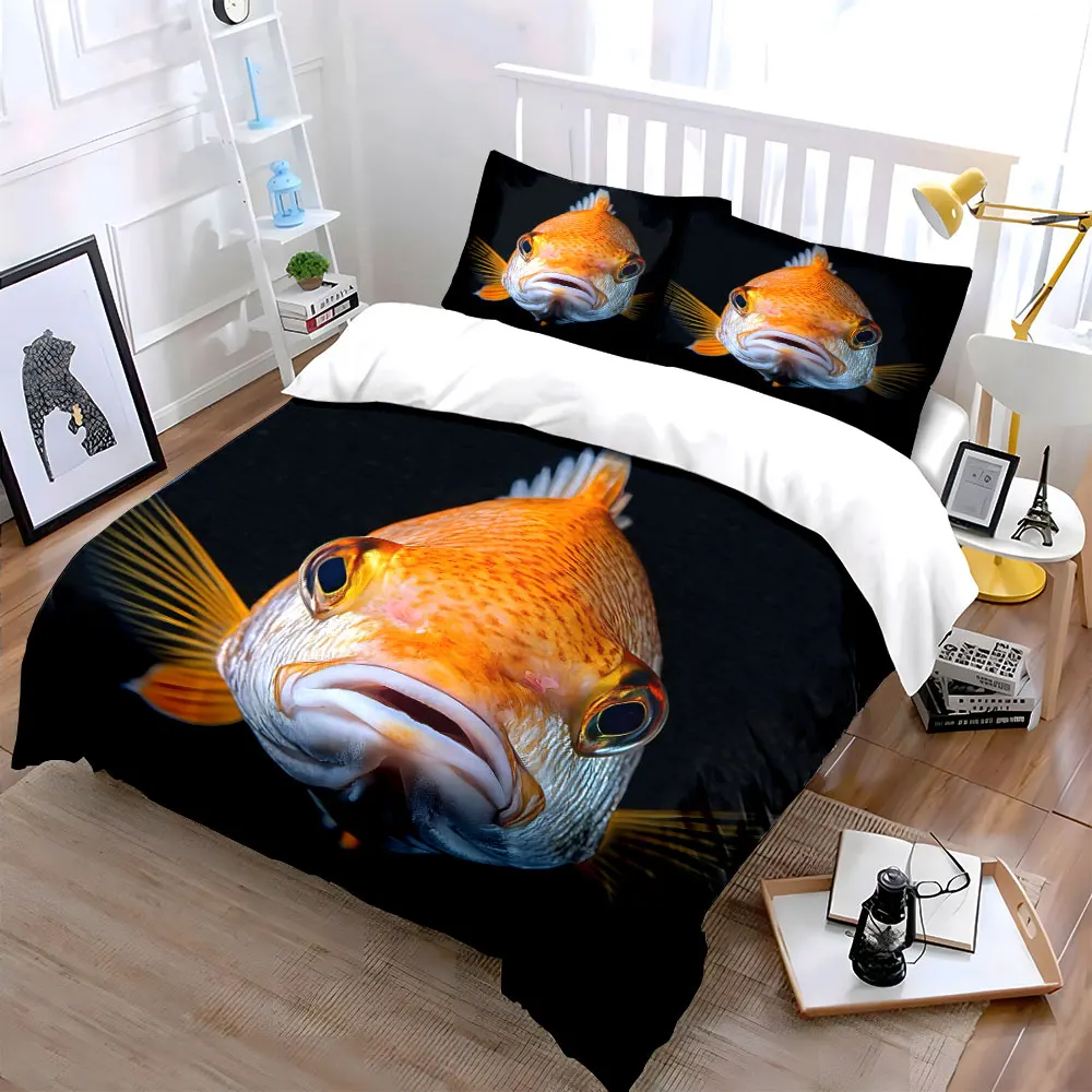 Close-up of golden fish Duvet Cover Set with 3D Printing Design Soft Polyester Bedding Set All-Season Comfort Machine Washable