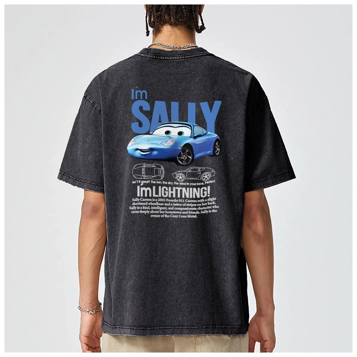 Fun Gift For Couple Sally l'm Lightning Cars Outfit Oversized Printed T shirt mens t-shirt Fashion Casual Vintage Washed Cotton