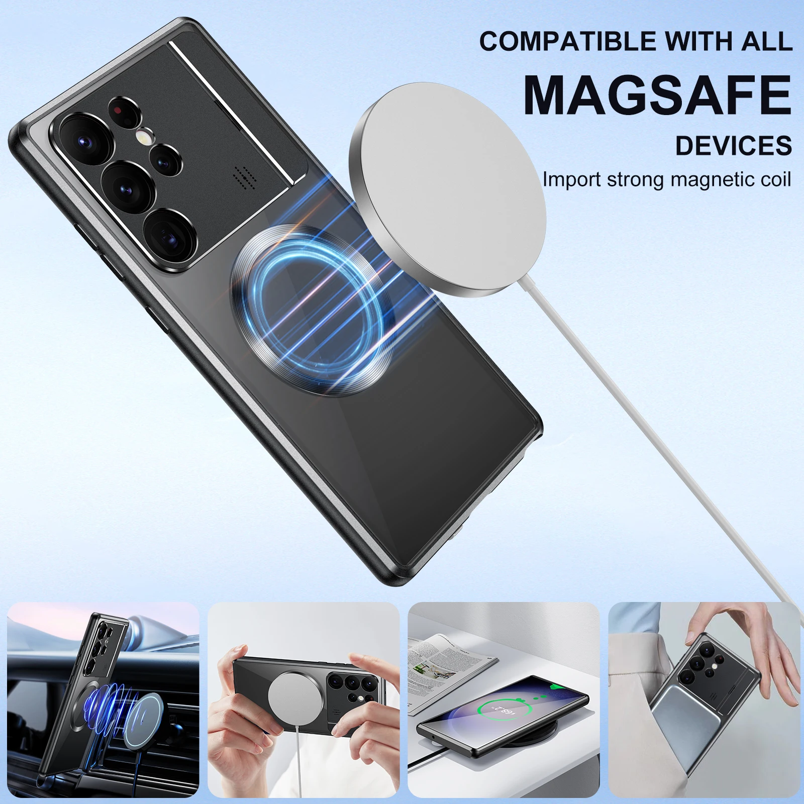 S24 Ultra Metal Aluminum Alloy Magnetic Case For Samsung Galaxy S23 FE S22 Ultra S21 Lens Holder Aromatherapy Charging Cover