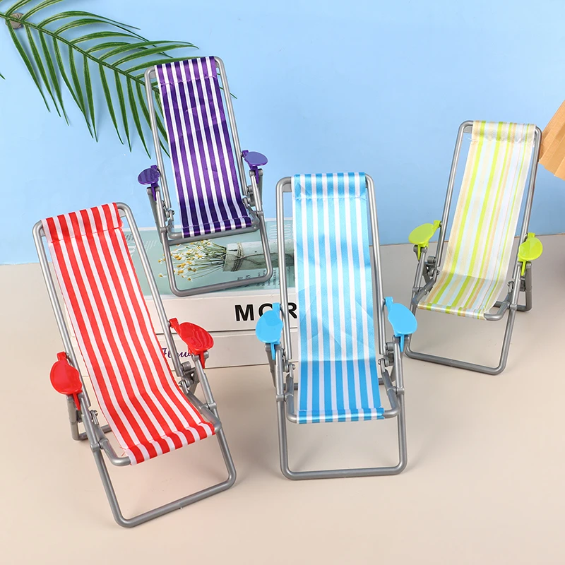 1/6 Dollhouse Mini Foldable Beach Chair Model Dollhouse Outdoor Casual Reclining Chair Dolls House Furniture Decoration
