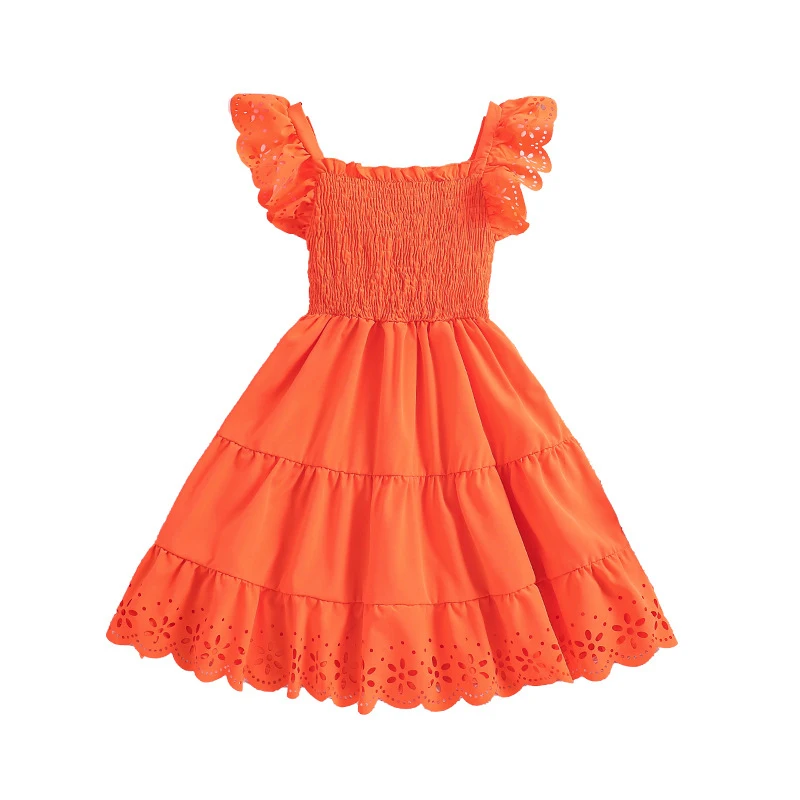 Tween Girl Summer Dress Ruffle Sleeveless Smocked Bust Tiered Dress Kid A-Line Dress