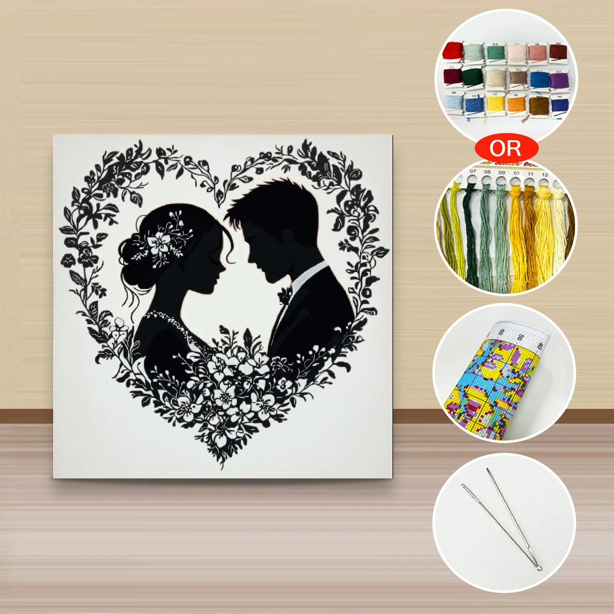 1 Stück 40x40 cm/15,74 Zoll, 11Ct/14Ct Kreuzstich-Set, DIY Valentinstagsgeschenk, Stickerei-Set für Festlichkeiten, Hochzeit, Herz-Silhouette – Detail 2