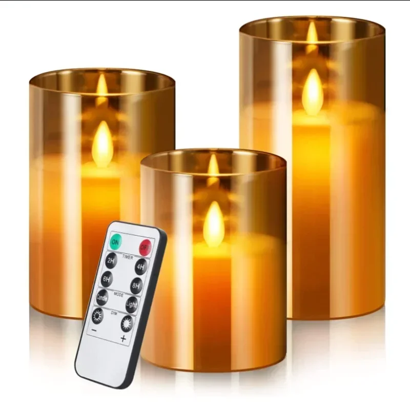 3Pc/Set Led Flameless Electric Candle Light Acrylic Glass Battery Flicker Tealight Birthday Wedding Party Christmas Decor Home