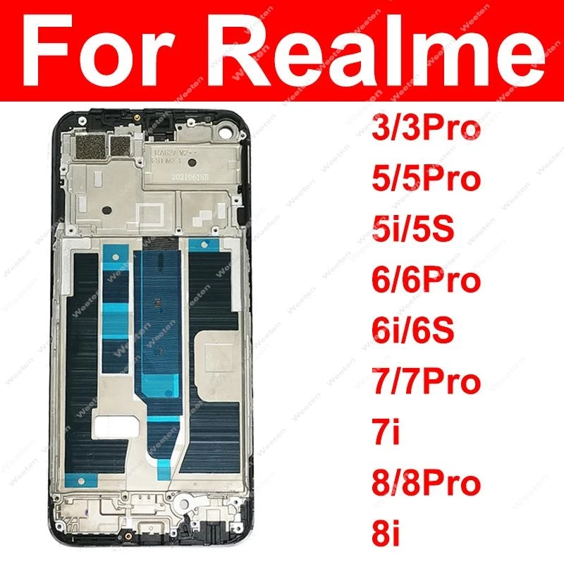 Bisel de marco frontal LCD, cubierta de repuesto sin Flex para Realme 3, 5, 6, 7, 8 Pro, 5i, 6i, 7i, 8i, 6S, 4G, 5G