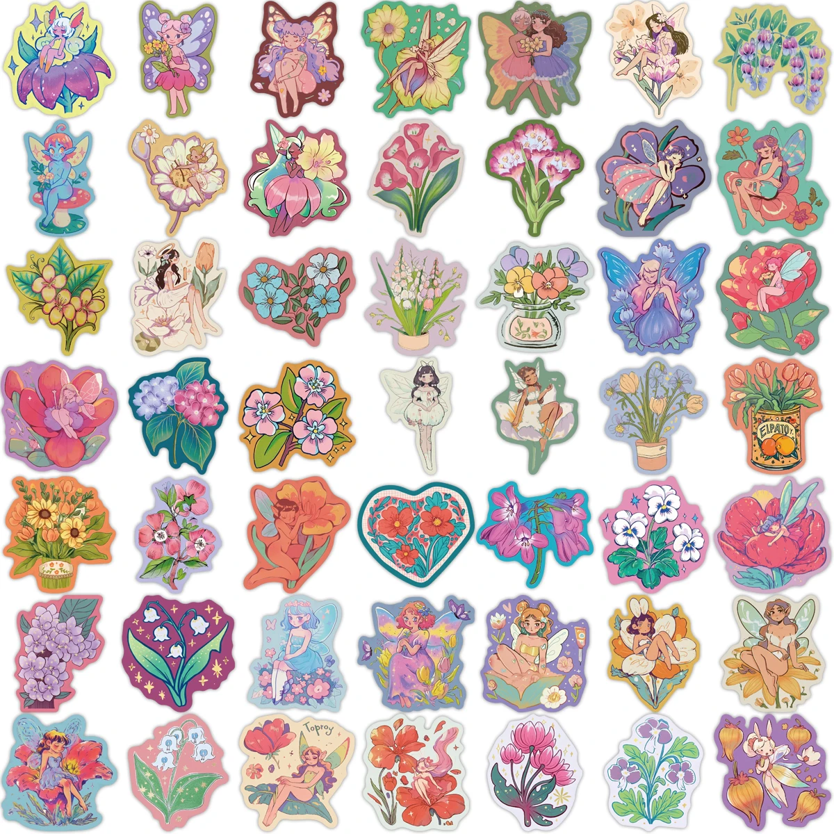 50 STKS Bloem Fee Ster Film Stickers DIY Telefoon Case Laptop Bagage Tablet Geïsoleerde Cup Speelgoed Desktop Waterdichte Stickers