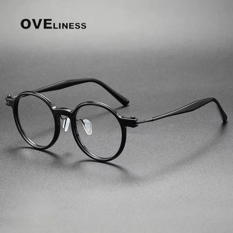 

Acetate Titanium Glasses Frame Men Retro Round Eyeglasses frames Women Vintage full Eyewear spectacles