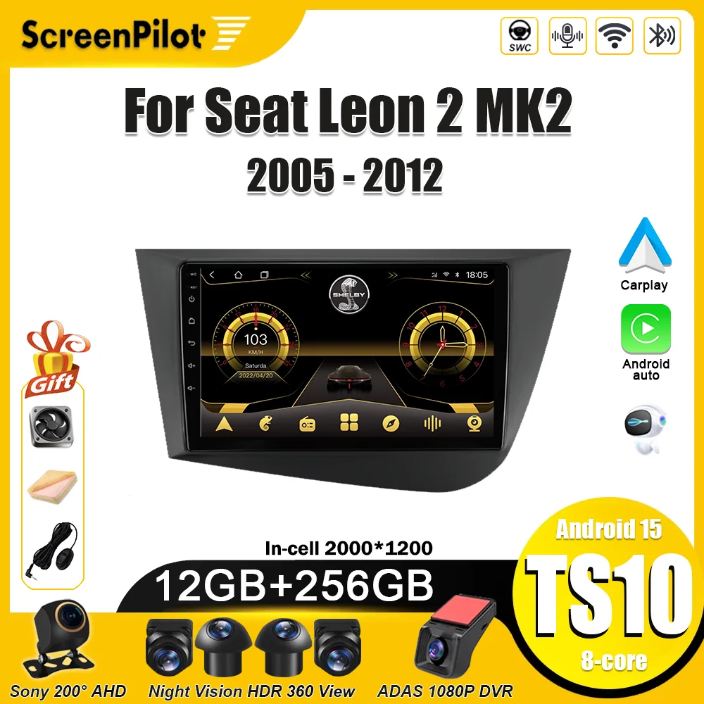 ل سيات ليون 2 MK2 2005 2006 - 2012 أندرويد 15 راديو السيارة الوسائط المتعددة مشغل فيديو Carplay شاشة تعمل باللمس 8 الأساسية واي فاي 5G بلوتوث #2