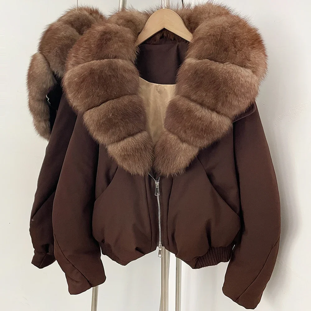 OFTBUY Daunen-Bomberjacke Neue Luxus-Waschbärpelz-Pufferjacke Damen Großer Echter Fuchspelzkragen Daunenjacke für Frauen – Detail 13